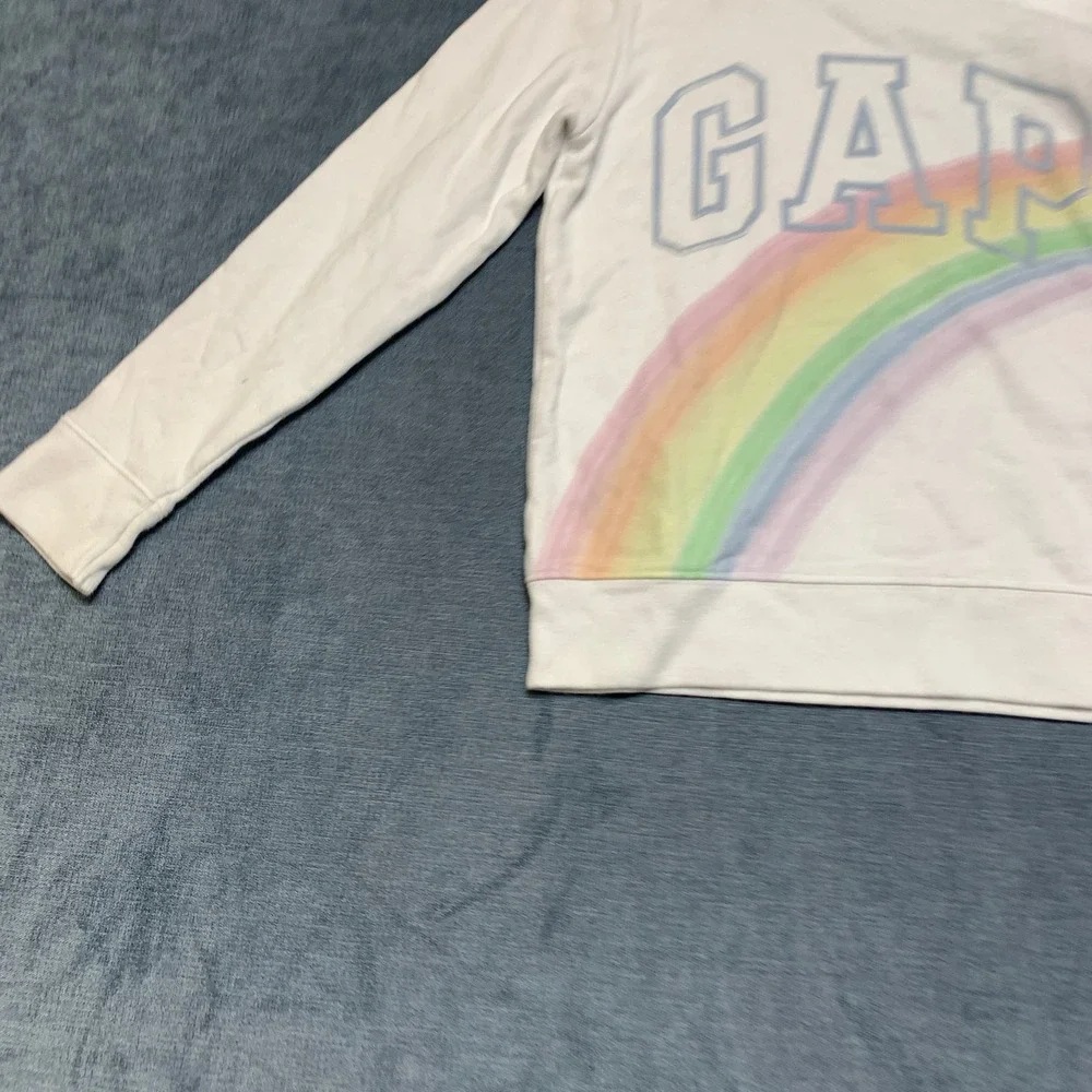 Gap Hoodie Kids M8 White Rainbow Graphic Print Logo Short Sleeve Pullover